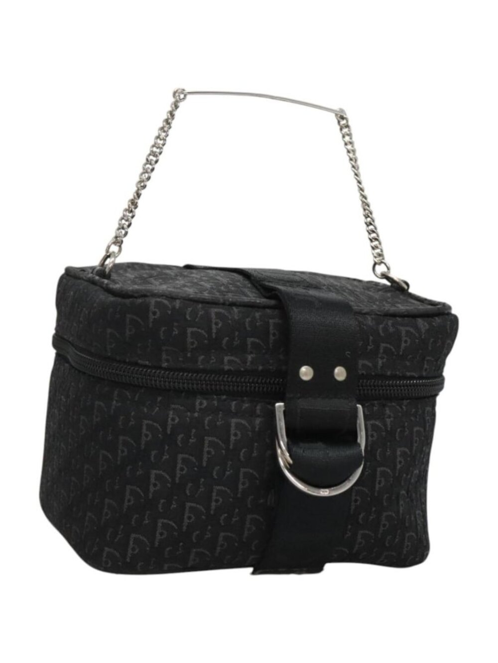 Christian Dior Trotter Canvas Vanity Chain Pouch Black Silver - Picture 1 of 16